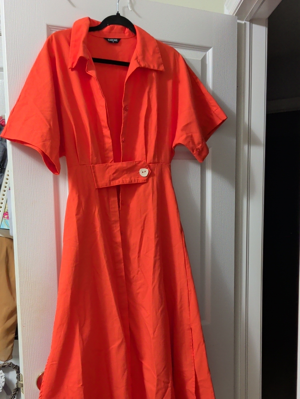 Chico's Orange Midi Shirt Dress with Waist Tab